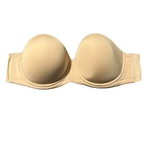 44D Wacoal Womens Beige Lined Underwire Back Closure Fitted Strapless Bra Busty